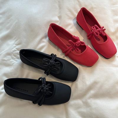Французский ципао красный новый китайский стиль 2025 новые туфли свадебные туфли туфли для невесты одинарные туфли женские с одной педалью плоская подошва