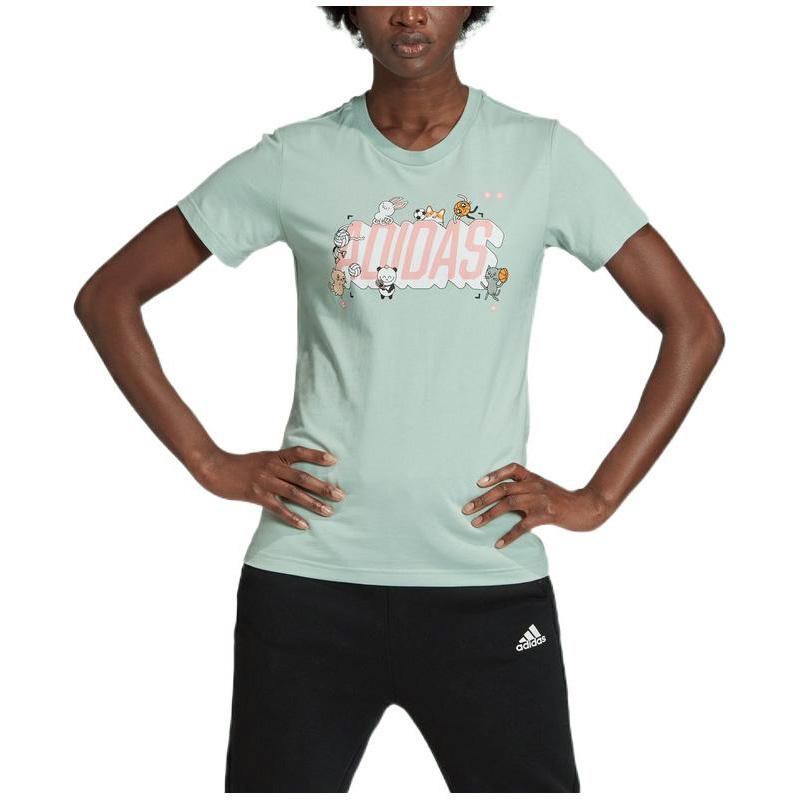 adidas Футболка с коротким рукавом и цветным буквенным принтом, женские топы, светло-зеленый GD5770