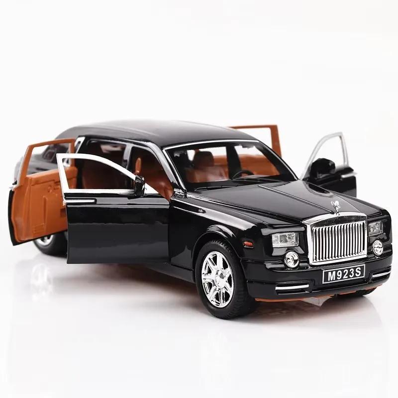 1:24 Модель игрушечной машины Rolls Royce Phantom, литой под давлением сплав, имитация звука и света, инерционный механизм, коллекционные игрушки, транспортное средство для детей, подарки