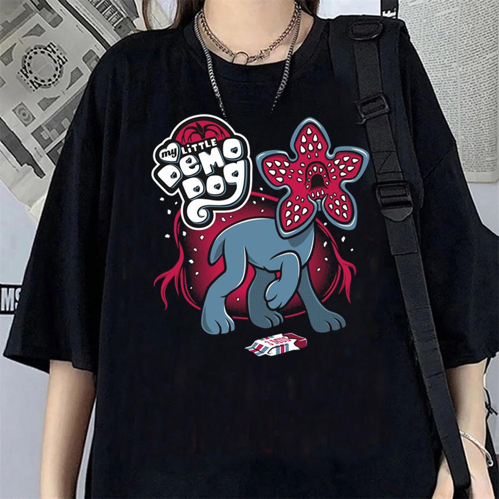 Hawkins Demogorgon Tshirt Anime Black T Shirt Cartoon Short Sleeve Harajuku Tshirt Women Unisex