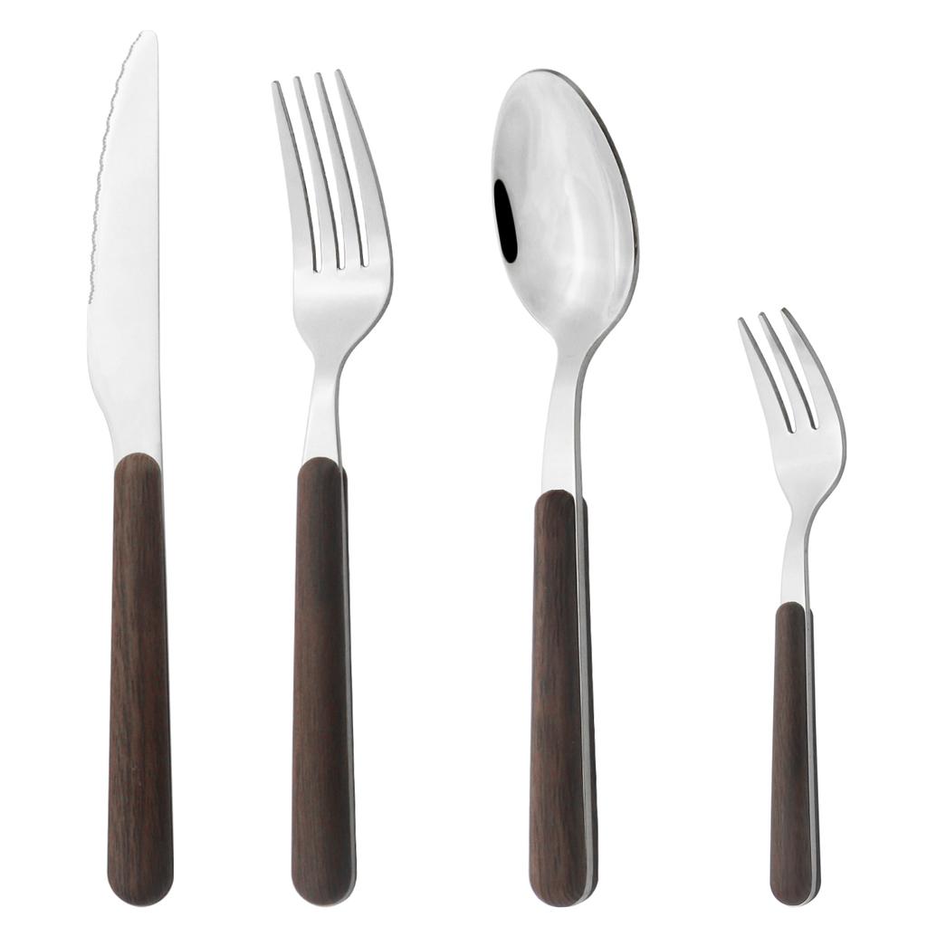 4 шт. золотой набор столовых приборов из нержавеющей стали, посуда с деревянной ручкой, глянцевый нож, вилка, ложка, набор кухонных столовых приборов в западном стиле