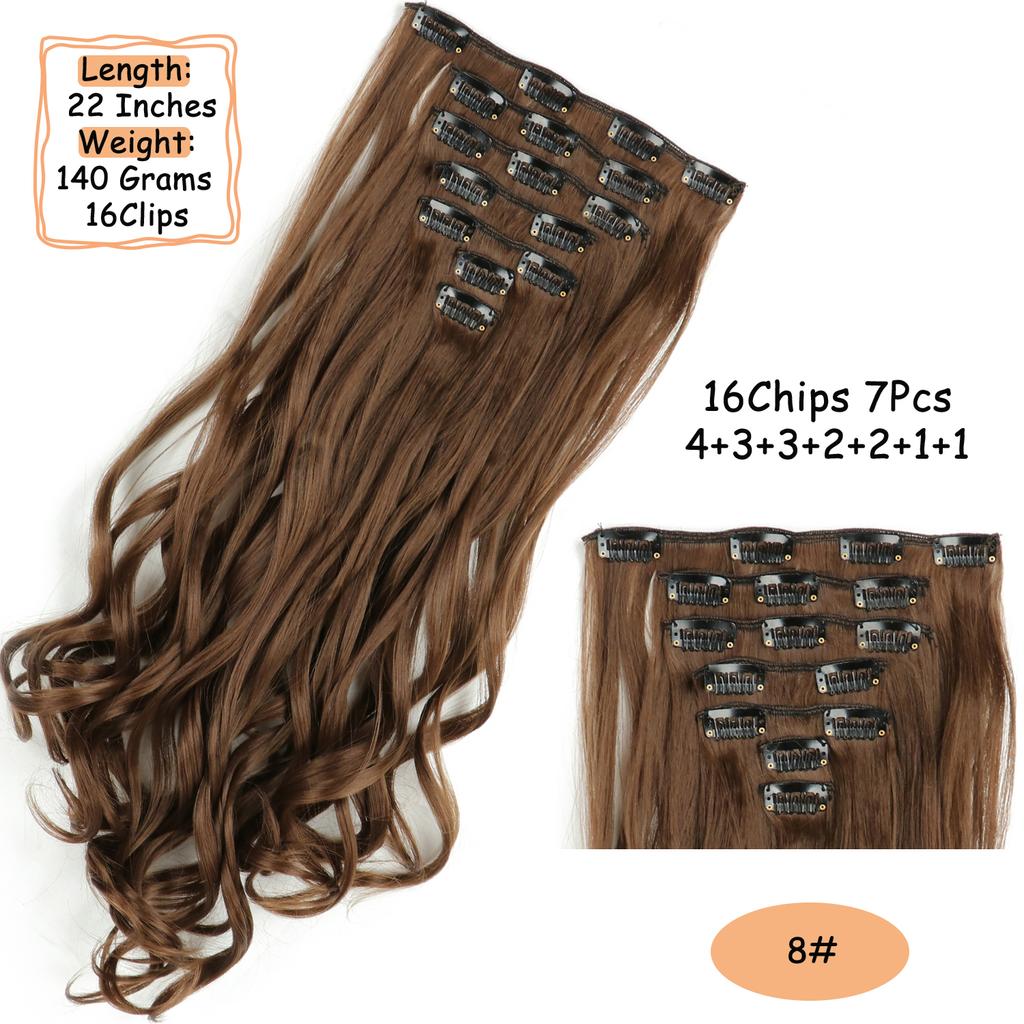 Synthetic Wavy Clip In Hair Extensions Clip In Hair Extensions For Women Full Head Thick Soft Clip In Hairpieces Daily Party