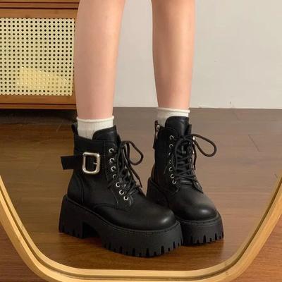 Модные ботильоны в панк-стиле для женщин, боевые мягкие черные ботильоны на толстой платформе, больших размеров, теплые, по акции, ботинок из искусственной кожи, женская короткая обувь