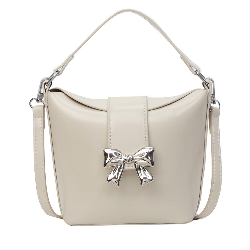 New Bow Metal Buckle Handbags Women's Fashion Sweet Girl Single Shoulder Crossbody Bags Elegant Red Bucket Bag