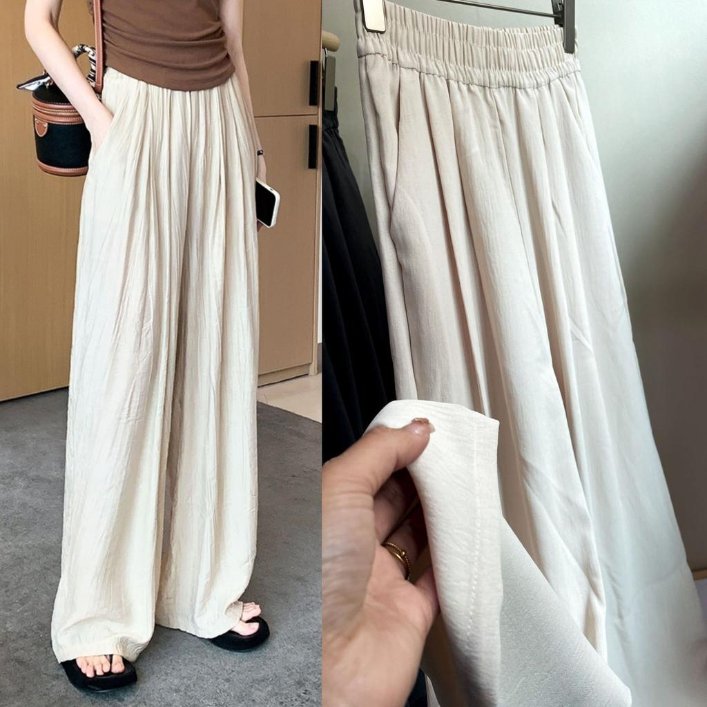 Relaxed Fit Pleated Texture and Relaxed Japanese-style Wide-leg Pants for Women, Summer Walk Lazy Wind Shaking Pants