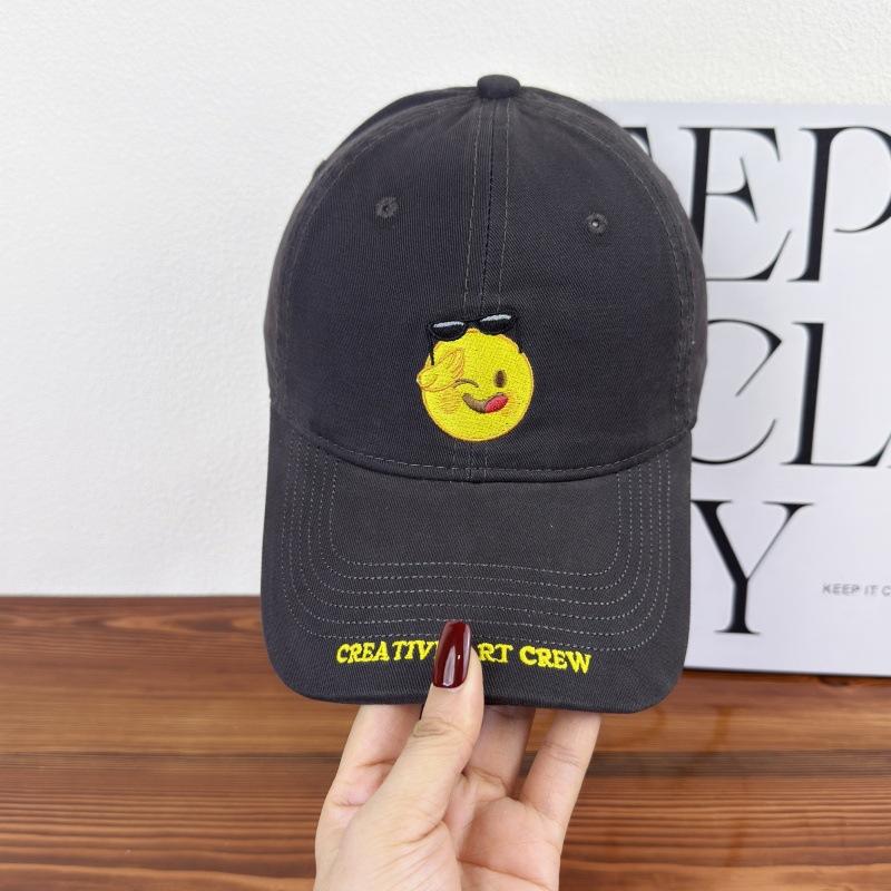 New big head circumference hat female cute smiley face embroidered baseball cap spring and autumn versatile face small sunshade cap man