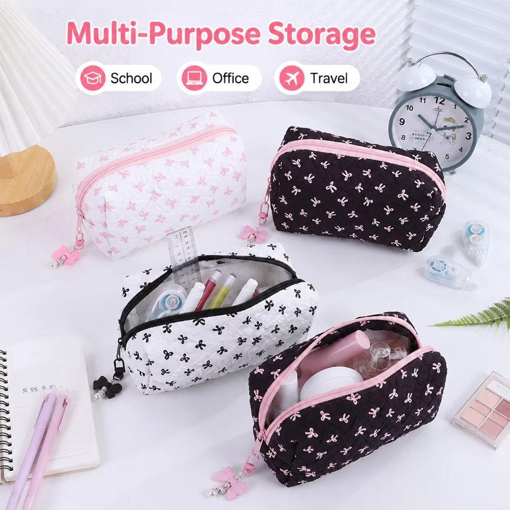 Large Capacity Bow Tie Pencil Case Makeup Case Stationery Bag Pencil Pouch School Supplies
