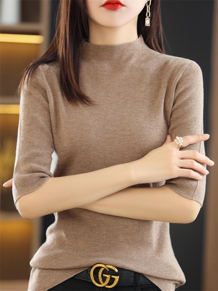 Женский трикотажный свитер со средним рукавом - Полувысокий воротник, Легкий, Весенне-осенний сезон 2022