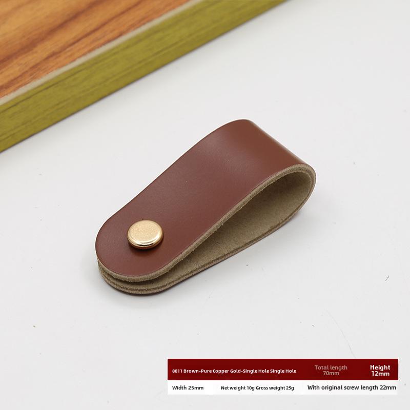 Кожаная ручка для дверцы шкафа и ящика, одно отверстие, вставки из чистой меди