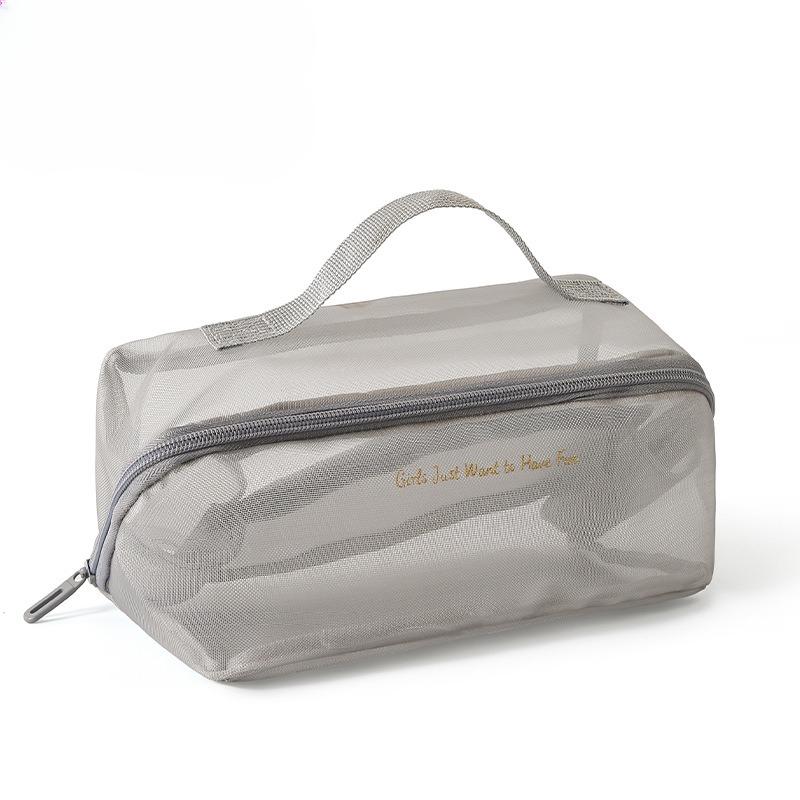 Mesh Transparent Storage Makeup Bag, Portable Cosmetics, Large Capacity Nylon Mesh Bag