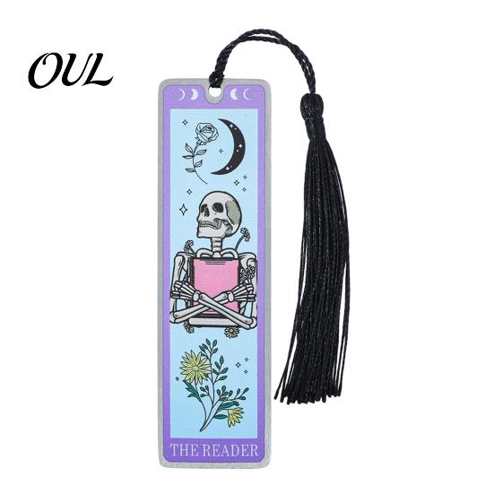 Tarot Reading Gift Card Bookmark, Stainless Steel Skeleton Pattern Page Marker, Thin Bookmark Metal Book Mark for Students Reading, Gothic Halloween