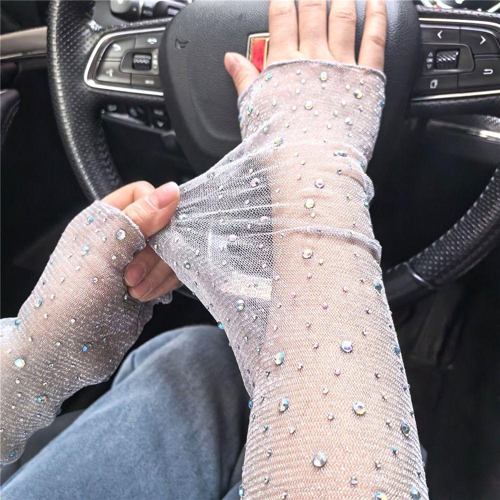 Breathable Crystal Arm Sleeves Mesh Summer Arm Sleeves Trendy Ice Silk Sleeve Cycling