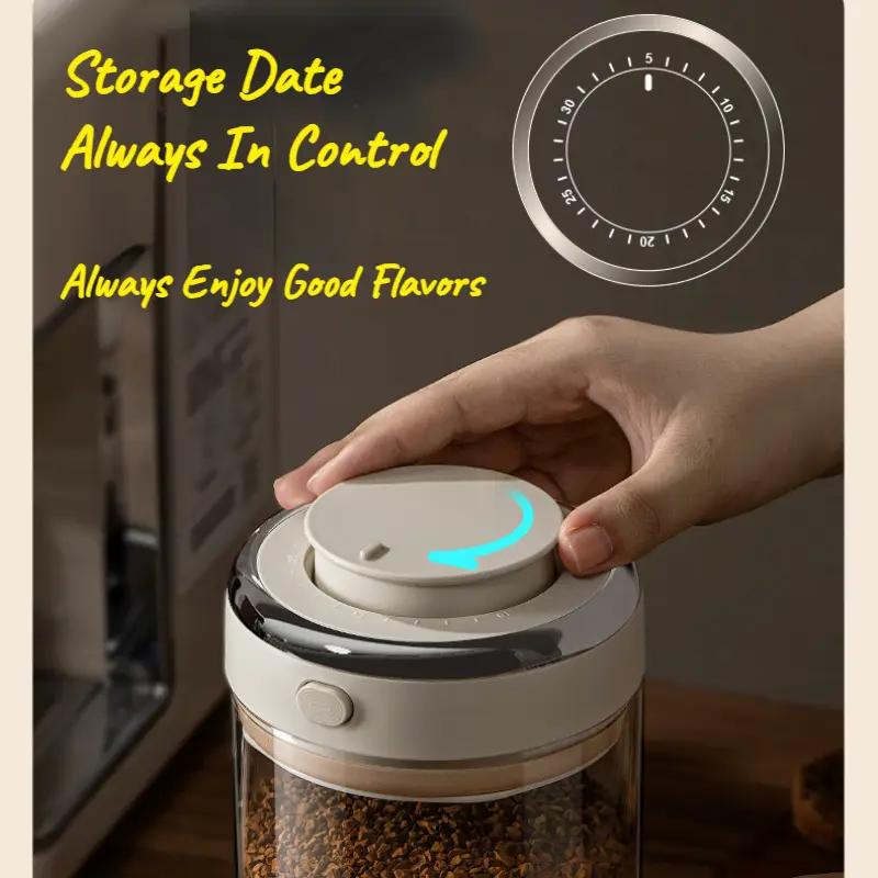500/1100/1700 Зерна кофе Вакуумный контейнер Стеклянные банки для хранения продуктов с клапаном CO2 Бытовой влагонепроницаемый герметичный контейнер
