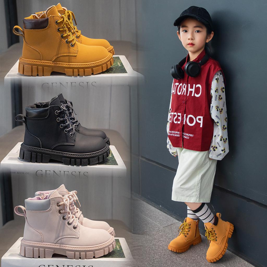 Модные ботинки для мальчиков и девочек, короткие ботинки, нескользящие ботинки, детские ботинки на молнии сбоку, одинарные ботинки, кожаные ботинки, противоскользящие