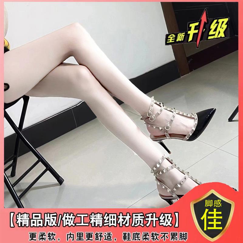 Rivet Thin Heel Pointed High Heel Shoes for Women One Button Versatile Toe Sandals Fashion Summer