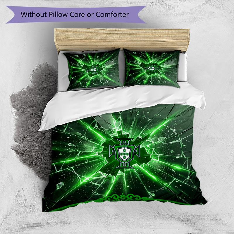 Portugal Football Printed Bedding 3 Piece Set Cozy Breathable Bed Cover Set as Housewarming Holiday Gift