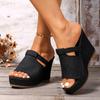 Women Platform Sandals Beach Wedges High Heels Sandals Summer 2025 New Anti-slip Sexy Denim Slippers Women Zapatos De Mujer