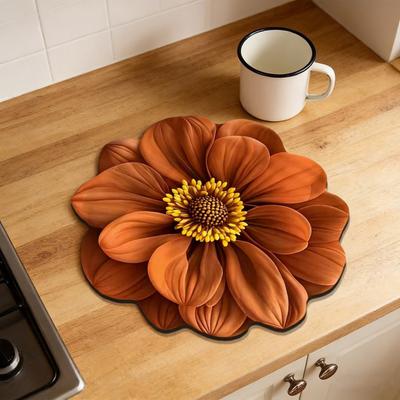 Коврик для сушки посуды Реалистичные цветочные дизайны Диатомовая земля Быстросохнущий коврик Впитывающий Теплоизоляционный коврик