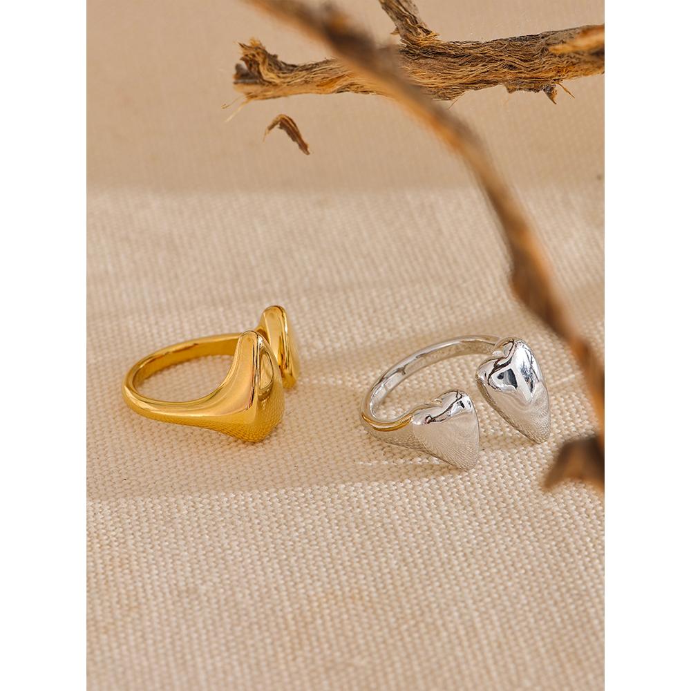 Yhpup Stainless Steel Heart Chic Open Ring Women Unique Fashion Adjustable 18k & Platinum Plated Jewelry Exquisite metal