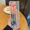 Strawberry-Themed Student Tableware Set: Cute Spoon, Fork, and Chopsticks.