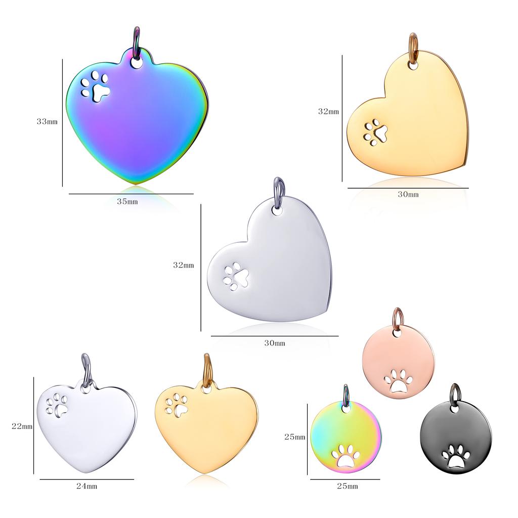 Customized Mirror Polished Hollow Paw Heart Tags Stainless Steel Pendants For DIY Personalized ID/Name/Logo/Text Jewelry