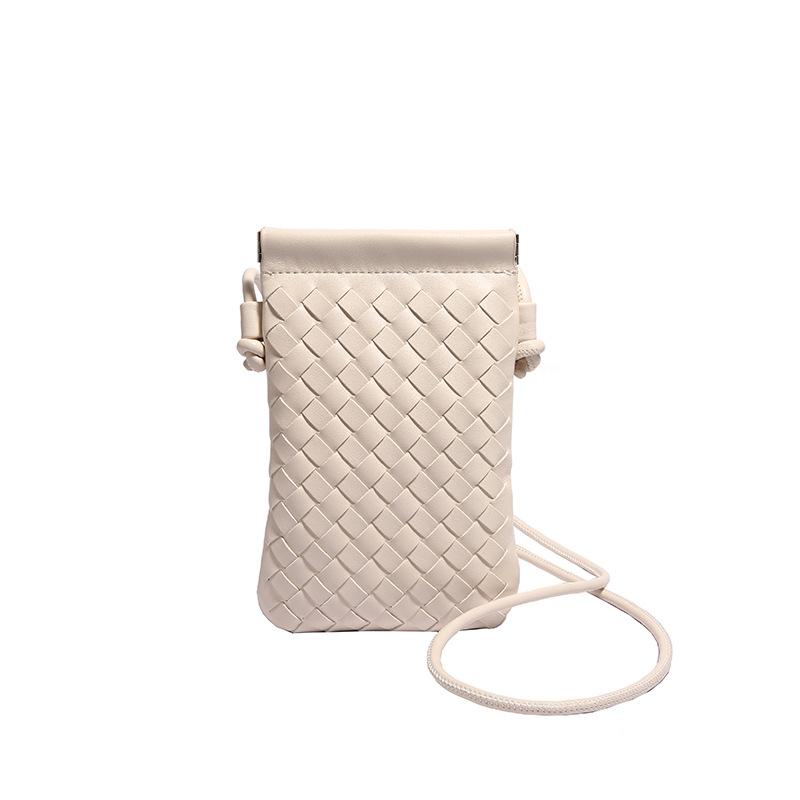 Fashionable Retro Phone Bag Woven Texture Mini Shoulder Crossbody Bag Casual Solid Color Change Storage Bag for Women