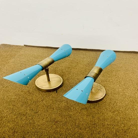 1950's Mid Century Brass Italian Diabolo Wall Sconce Light Fixture 2 Bulb Pair Wall Fixture Lamp