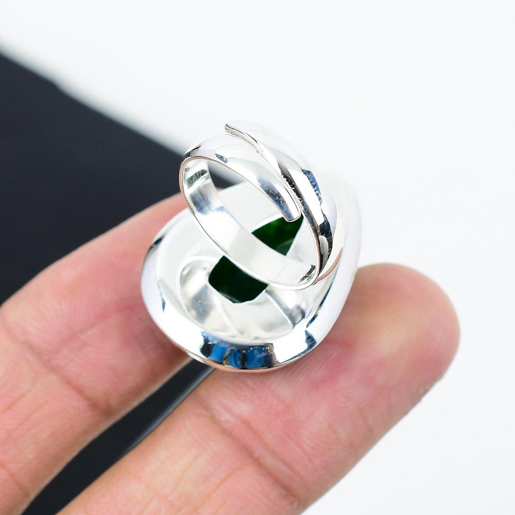 Красивое изумрудное регулируемое кольцо из стерлингового серебра 925 пробы - подходит для размеров США от 6 до 11 - украшения ручной работы в стиле бохо для женщин и мужчин, подарки на день рождения