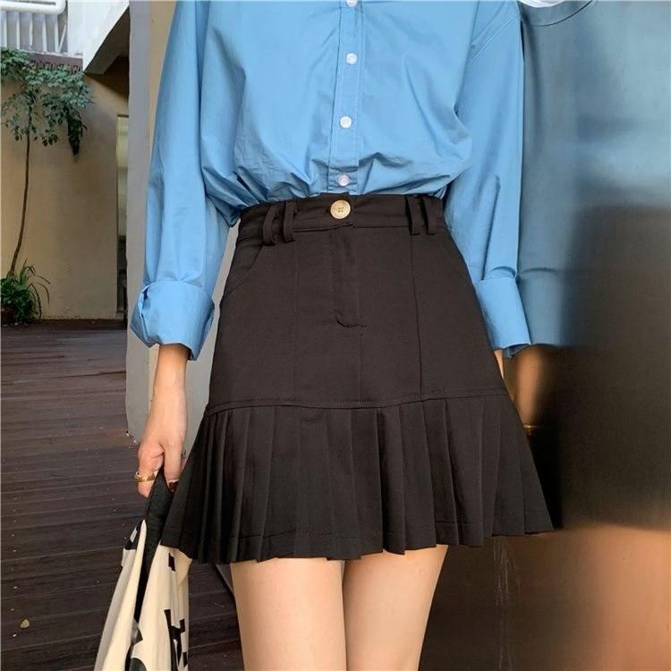 Cotton Blend Pleated Skirt For Women Spring High Waist Slim Fit With Embroidered Design For Casual Wear