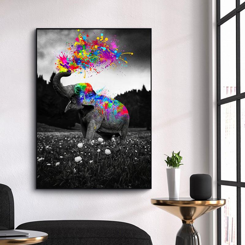 Black Elephant Canvas Paintings On The Wall Posters And Prints Modren Graffiti Art Animal Pictures for Kids Room Home Decoration