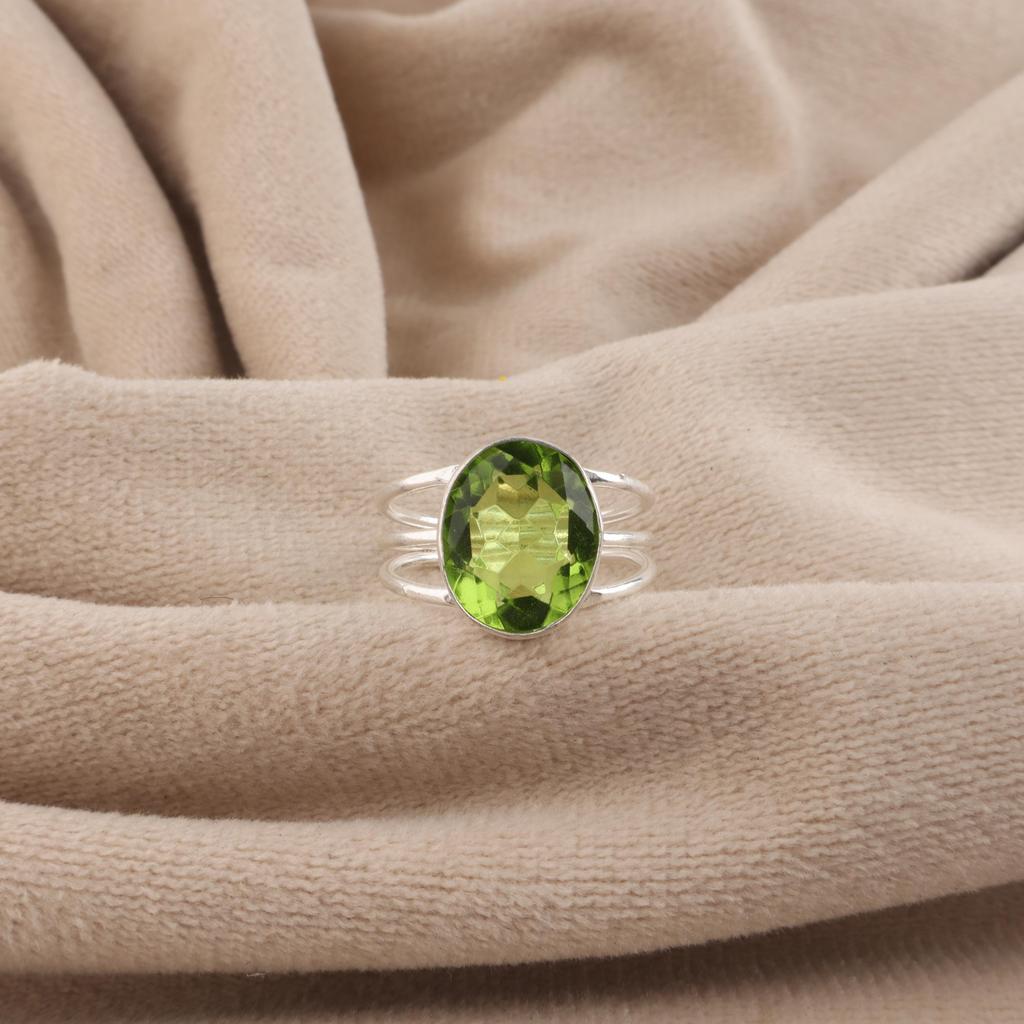 Peridot Gemstone Silver Ring, 925 Sterling Silver Peridot Jewelry, Designer Ring For Women Engagement, August Birthmonth Gift RR-73-5