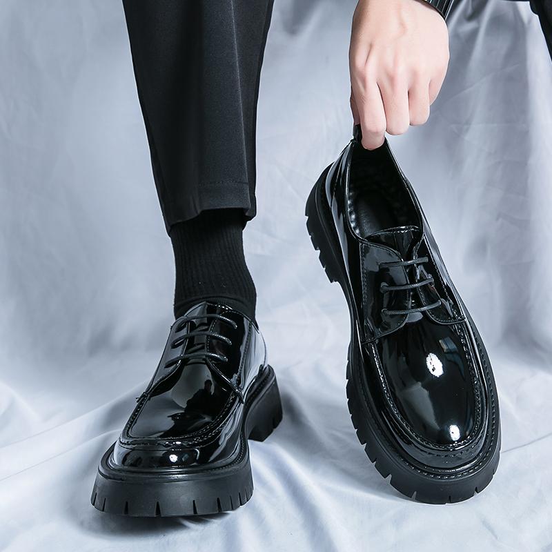 Новые мужские туфли-оксфорды с большим носком, на толстой подошве, зеленые, деловые, на шнуровке, лакированные, повседневные туфли