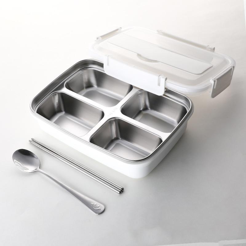 Easy-Clean Bento Container for Students & Office Workers LeakProof Stainless Steel Lunch Box with 4 Compartments - Durable