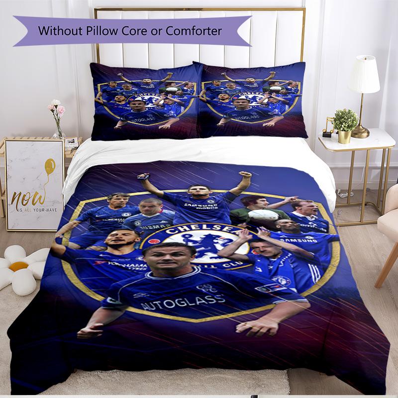 3pcs Duvet Cover Set (1*Duvet Cover + 2*Pillowcase, Without Core), Chelsea F.C Print Soft All‑Season Bedding Set, Home Bedroom Decor Gift