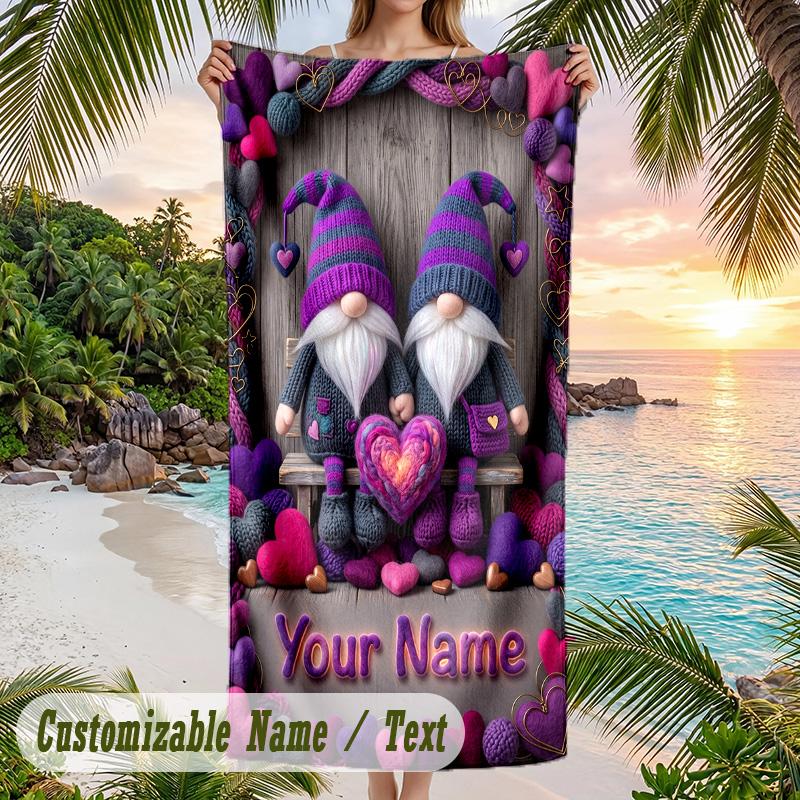 Gnome Theme Beach Towel Personalized Custom Name & Text Soft Quick Dry Beach Towel for Swimming Travel
