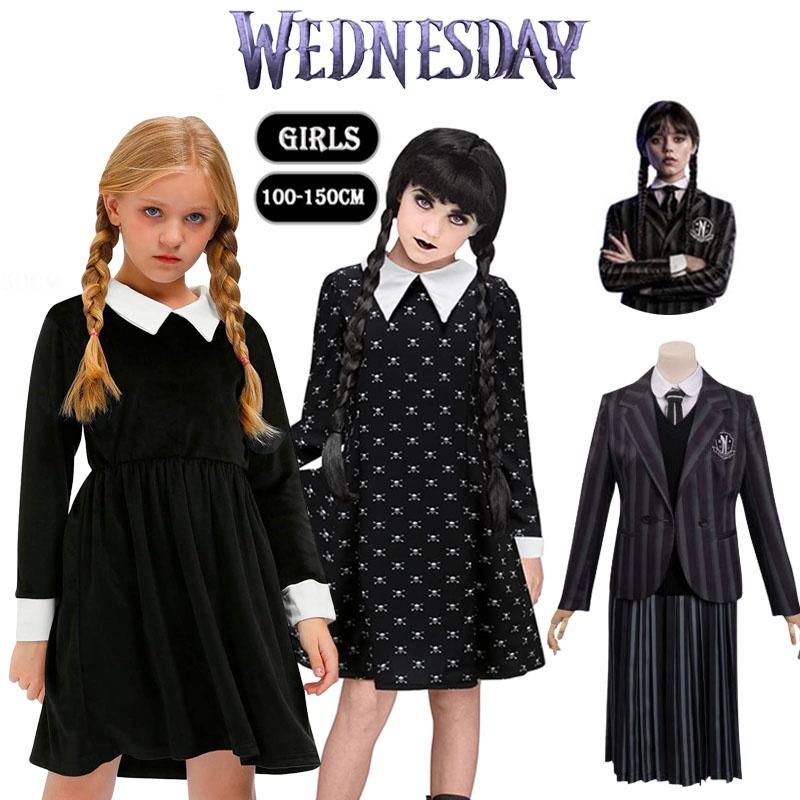 Wednesday Addams School Uniform Dress Polyester Cosplay Costume For Girls