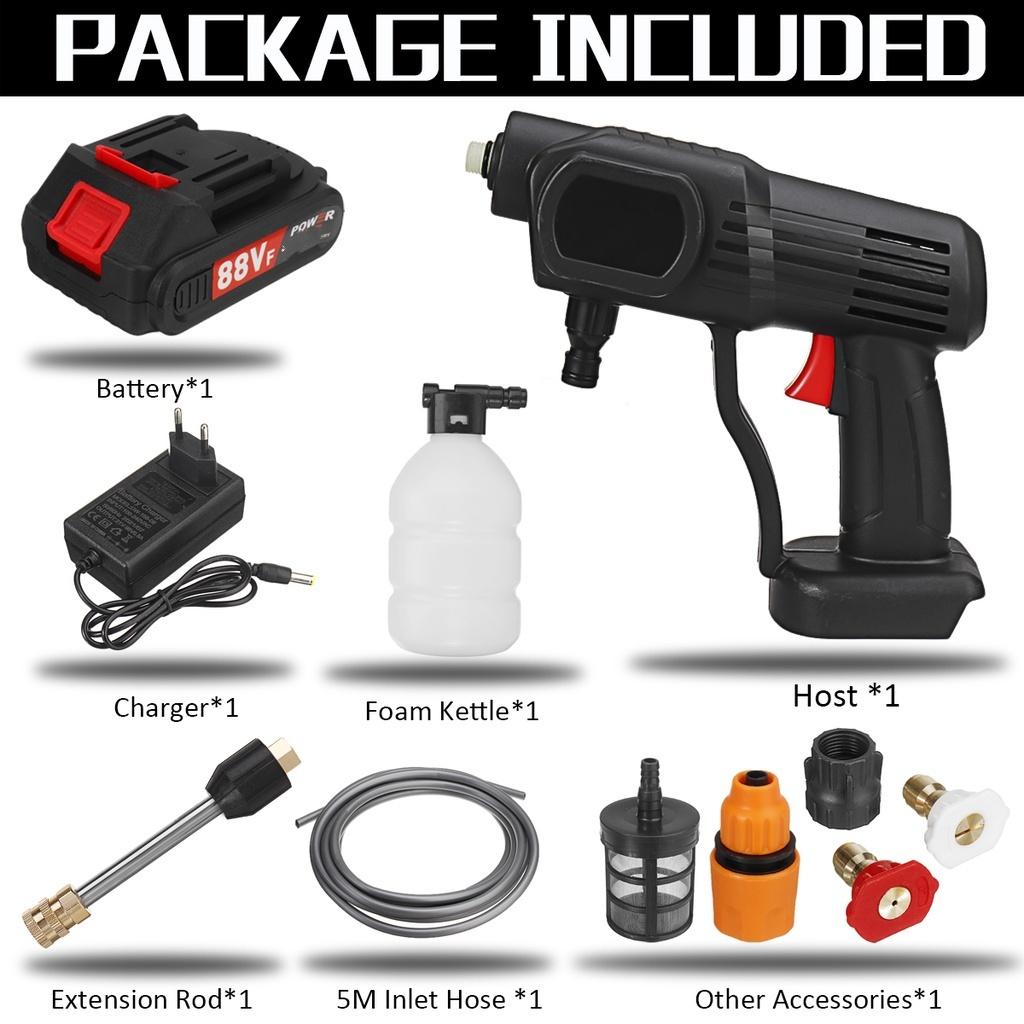 15000mAh Cordless High Pressure Washer Spray Water Gun Car Wash Pressure Water Nozzle Cleaning Machine for 18V Battery 1500W