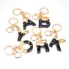 Fashion Black Pompom English Alphabet Resin Keychain Exquisite Sparkling Letter Keyring Women Handbag Charms Accessories Gift