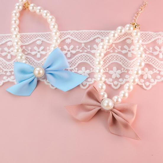 Necklace Adjustable Bright Color Lobster Clasp Design Allergy Free Easy-wearing Show Unique Charm Resin Imitation Pearl Pet Cat Bow-knot Necklace Pet