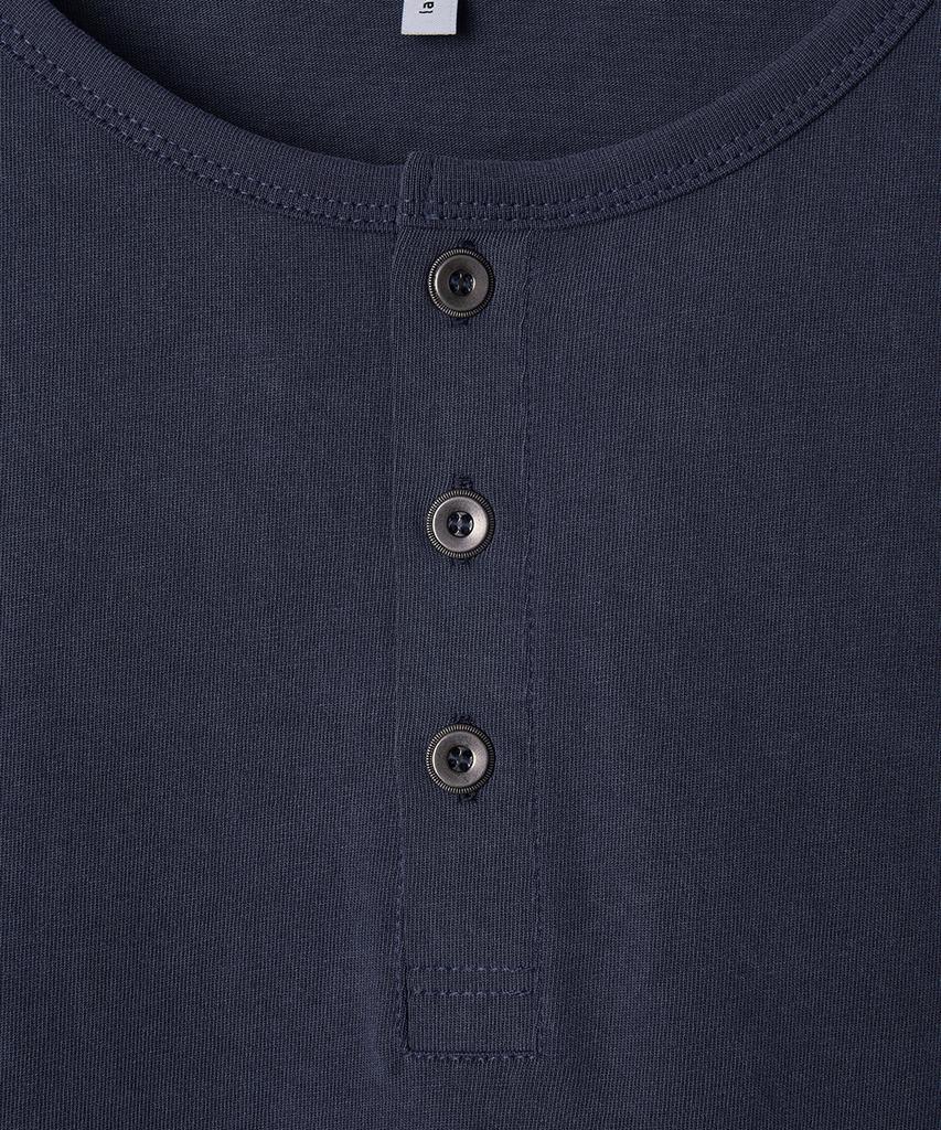 WEST GRAND BOULEVARD Halo Pigment Henley Neck T-Shirt Navy