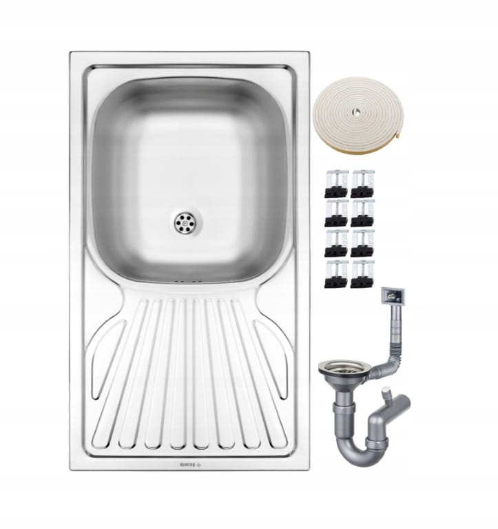 Single-bowl steel inset kitchen sink 76 x 43 cm