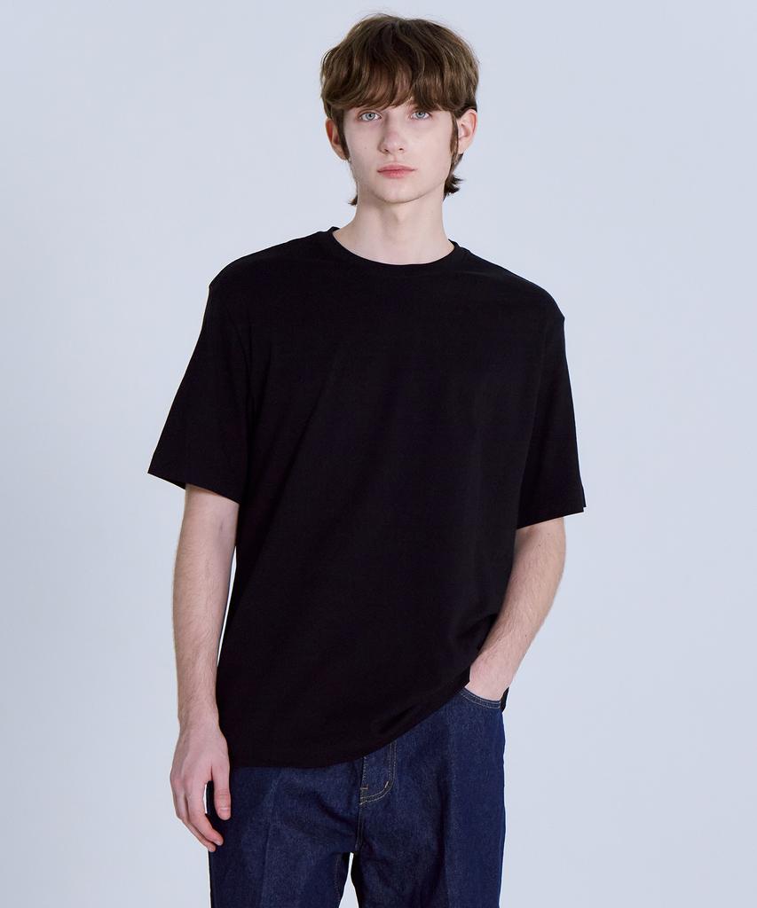 BASIC HOUSE Uni Relaxed Fit Round Neck Short Sleeve T-Shirt Black Lats0105 (A Type)