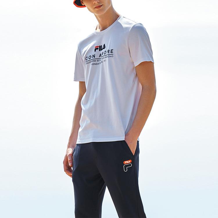 Fila Logo Print Crew Neck Loose Short Sleeve T-Shirt Men Tops Standard-White F11M028114G-WT