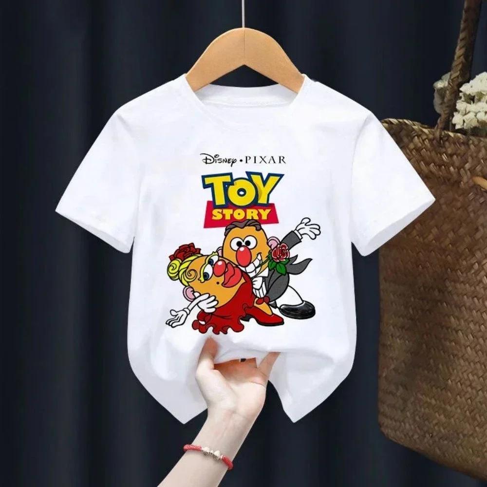 Летняя футболка Toy Story для детей Вуди Базз Лайтер Одежда Кавайи С коротким рукавом Аниме Мультфильм Дети Мальчики Девочки Повседневная футболка Топ