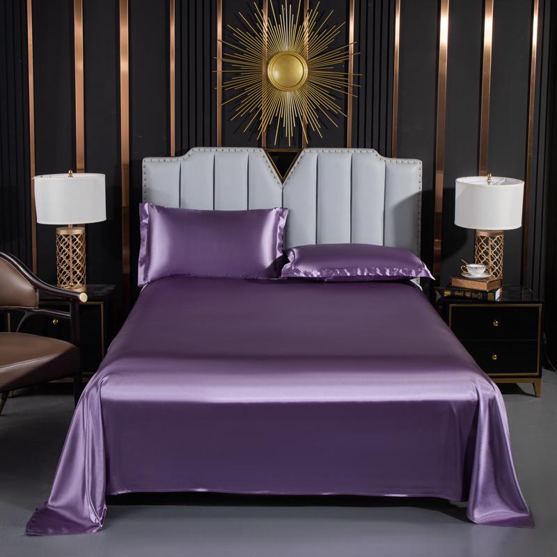 Japanese Style Silky Solid Color Bedding Set - Includes Sheet and Two Pillowcases for a Cool, Nude Sleeping Experience In Summer.
