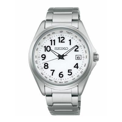Часы Seiko Selection Titanium Solar Radio Watch с функцией мирового времени и арабскими цифрами SBTM327 Silver [Seiko Watch] Мужские