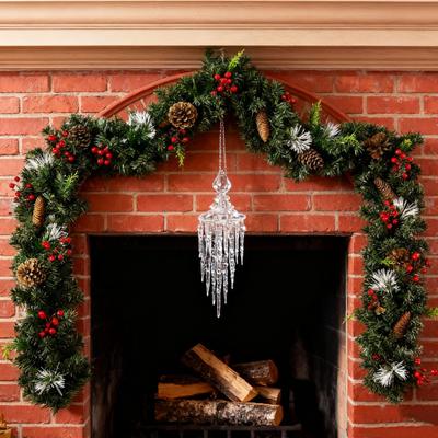 180/270 см Рождественская искусственная сосновая гирлянда с бантом, красными ягодами, сосновыми шишками, искусственной сосновой хвоей, ротанговая, для каминной полки, камина, крыльца, подвесное украшение