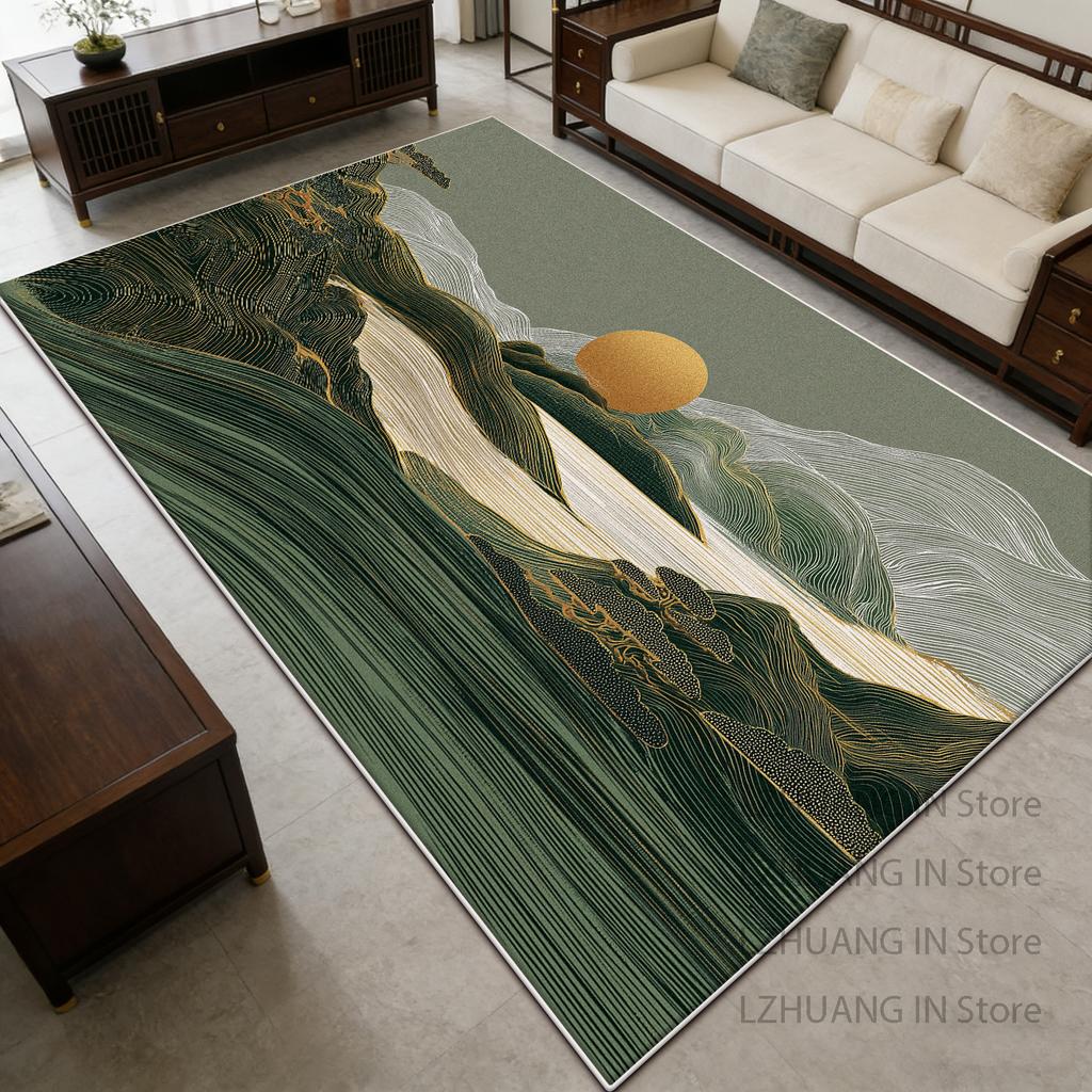 New Chinese Style Landscape Pattern Living Room Rug Decoration Bedroom Easy Clean Fluffy Carpet Non-slip Short Velvet Floor Mats