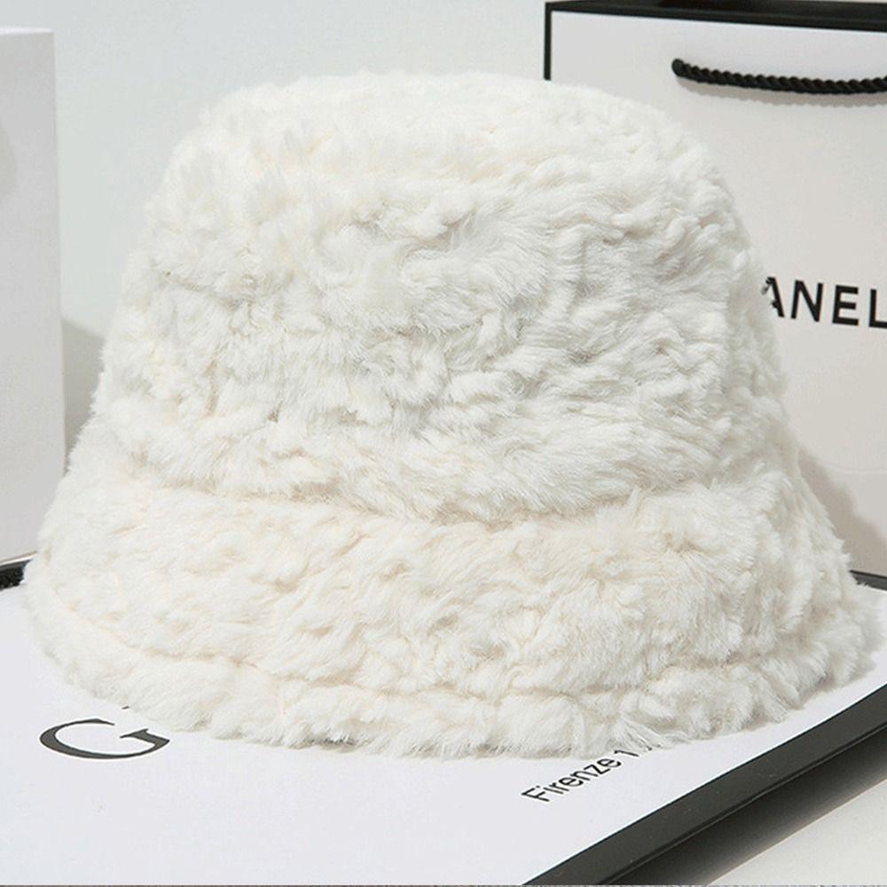 Winter Faux Fur Fluffy Bucket Hats Women Outdoor Thick Warm Hat Soft Furry Fisherman Cap Girl Fashion Panama Sun Cap