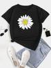 Plus Size Daisy Print Short Sleeve T-shirt Unisex's Plus Slight Stretch Round Neck Casual Tee